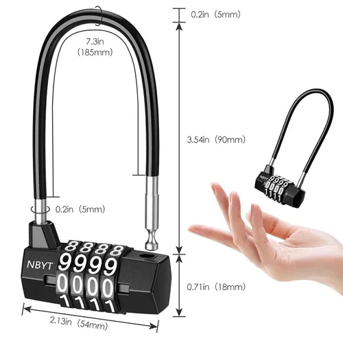 Vista 5 de Cerradura de combinación de grillete largo, 4 dígitos resistente a la intemperie con mango para puerta de gabinete al aire libre, cerradura de mano