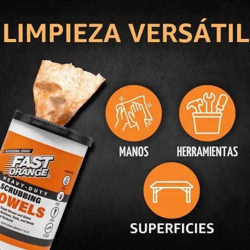Vista 3 de Toallas de Limpieza de Alta Resistencia Fast Orange Eliminan Grasa Dura, Mugre, Pintura, Resinas, Pegamento y Más, para Manos, Herramientas