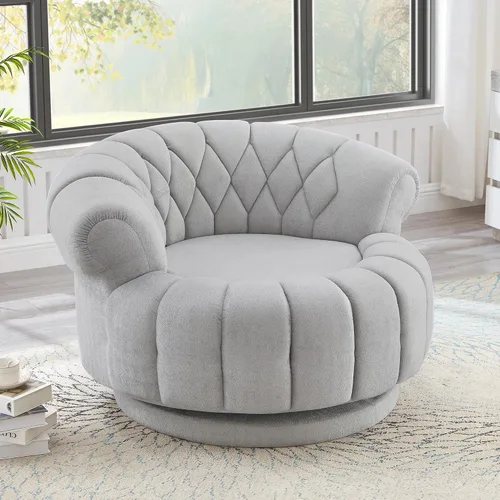 Vista 13 de JIVOIT Silla decorativa de barril giratorio de 360°, sillón redondo giratorio de 36.6 pulgadas con diseño de cojín de doble capa, sofá individual