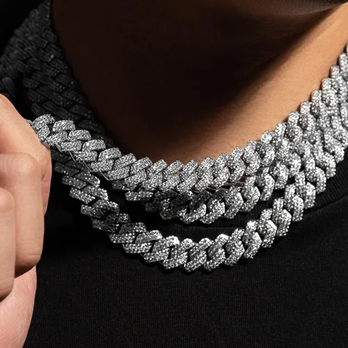 Vista 3 de UILZ Cadena cubana de eslabones cubanos para hombre, oro de 18 quilates, plata de Miami, cadena cubana de 182024 pulgadas, joyería de hip hop