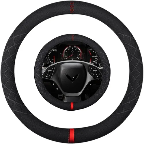 Vista 30 de Funda de volante de gamuza de 14 pulgadas, compatible con Tesla Model 3 Model Y, funda de volante deportiva de cuero gamuza antideslizante