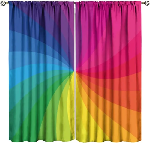 Vista 31 de Cortinas opacas abstractas de arco iris, pintura de color arcoíris con gotas, diseño gráfico creativo con bolsillo para barra, para sala de estar
