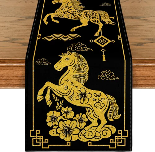 Vista 8 de Artoid Mode Camino de mesa de caballo del zodiaco chino 2026, feliz año nuevo, festival de primavera, invierno, cocina, comedor, decoración