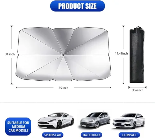 Vista 2 de Parasol Sombrilla para Parabrisas - Protector Reflector Visera Solar Plegable para Automóvil para Bloqueo de Rayos UV y Protección contra el Calor