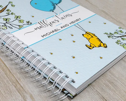 Vista 27 de Personalized Twin Baby Memory Book - Hardcover First Year Album Customized with Babies’ Names - Prompted Baby Journal (Blue Mountains)