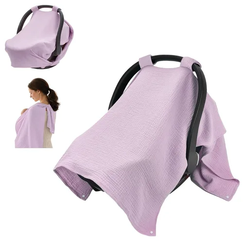 Vista 9 de SERAPHY Fundas de asiento de automóvil 100% muselina de algodón para bebés, funda universal para asiento de automóvil de bebé, cubierta de asiento