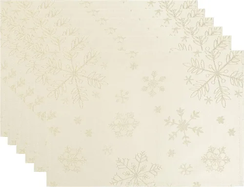 Vista 8 de HARORBAY Juego de 6 manteles individuales blancos, manteles individuales con copos de nieve dorados para comedor, cocina, fiesta, vacaciones