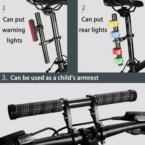 Vista 7 de Extensión extensor de manillar doble para bicicleta, aleación de aluminio de 11.8 pulgadas/11.8 in, accesorios de soporte de bicicleta súper largo