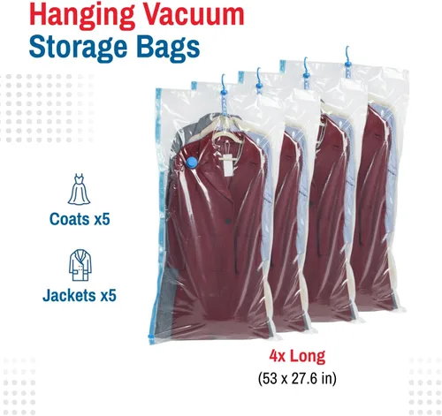 Vista 3 de Spacesaver Bolsas colgantes de almacenamiento al vacío (paquete de 4) – Bolsas selladoras al vacío, organizador de armario, almacenamiento sellado