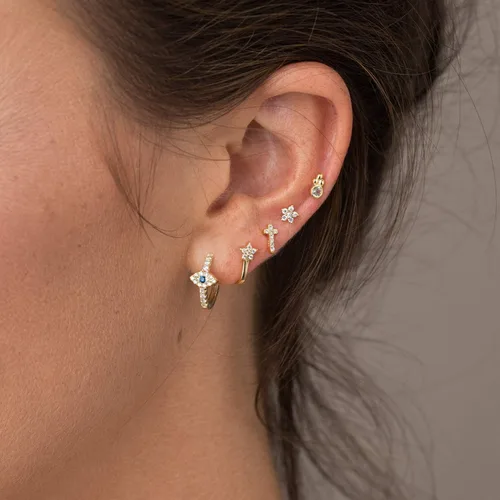 Vista 2 de MYEARS Aretes de mal de ojo para mujer, chapados en oro de 14 quilates, pequeños, simples, minimalistas, hipoalergénicos, de protección diaria