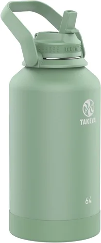 Vista 24 de Takeya Actives - Botella de agua con tapa con popote, duradera y de fácil cuidado, con aislamiento de acero inoxidable, tapa sin BPA con asa