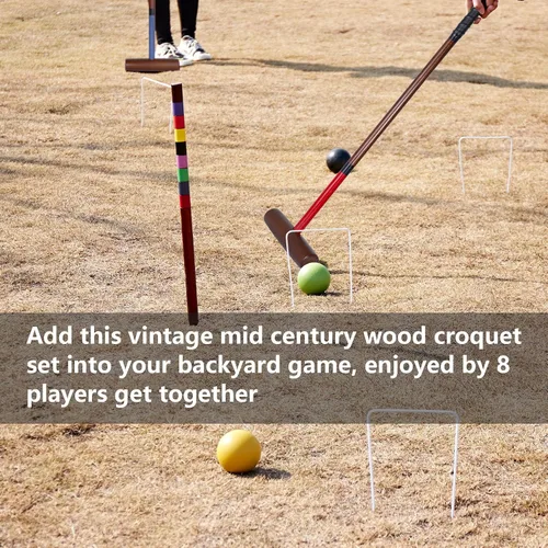 Vista 6 de SpeedArmis Juego de croquet para adultos – Kit de croquetas para 8 jugadores con regulación de 32 pulgadas, mazos de madera de goma