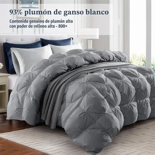 Vista 2 de puredown® Edredón de plumón de ganso gris tamaño individual 800 poder de relleno, 100% algodón para todas las estaciones, relleno de edredón