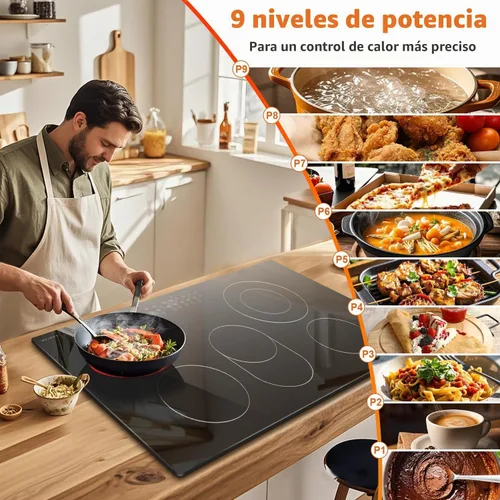 Vista 3 de Noxton Estufa eléctrica de 36 pulgadas, estufa eléctrica de 5 quemadores, placa de cerámica radiante integrada con zona extendida, control táctil 5