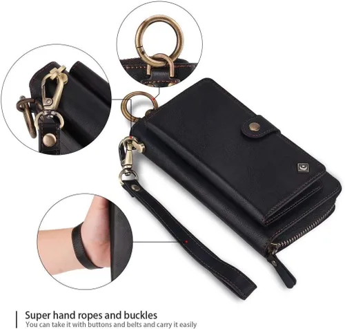 Vista 7 de LITOU Funda compatible con iPhone 15 Plus para mujeres y hombres, funda de piel con cierre de pulseras, tarjetero con bloqueo RFID, funda magnética
