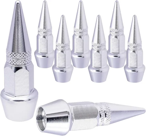 Vista 39 de 4 piezas de tapas de válvula de neumático con estilo púas, cubiertas de válvula de neumático universales de aleación de aluminio a prueba de polvo