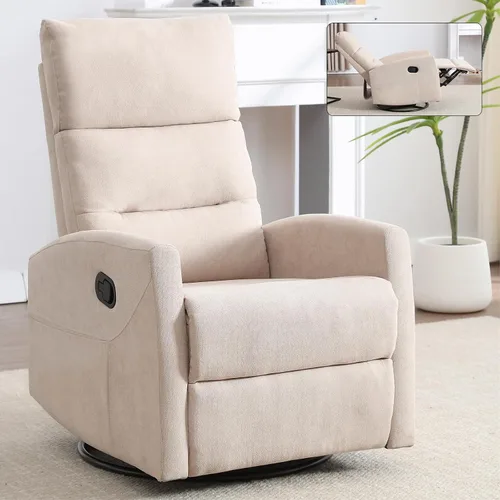 Vista 17 de Silla reclinable giratoria, sillón giratorio para sala de estar, silla reclinable deslizante con calor y masaje, color beige
