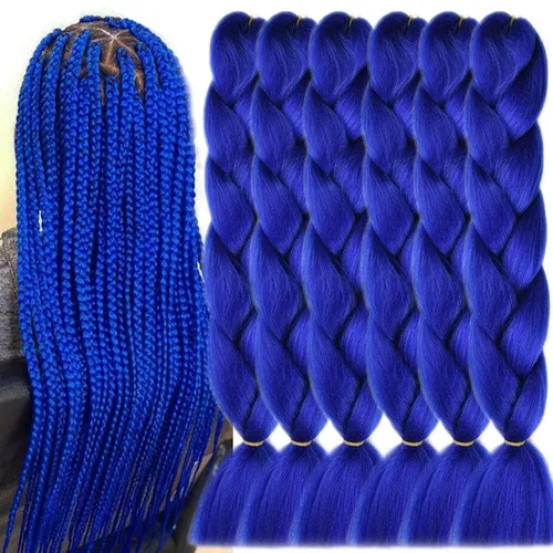 Vista 14 de 3 paquetes de extensiones de cabello sintético para trenzar de color negro a azul, tamaño jumbo ombré, de 24 pulgadas o trenzas de ganchillo