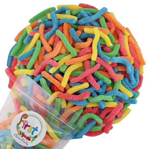 Vista 15 de FirstChoiceCandy Gusanos de gomita agridulce, varios sabores y colores sólidos (1 libra, frambuesa azul)