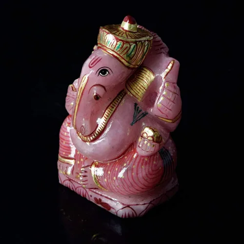 Vista 4 de GEMHUB Impresionante hecho a mano Lord Ganesha estatua fina obra natural de cuarzo rosa gema de aproximadamente 3417.00 quilates V-4478, Gema