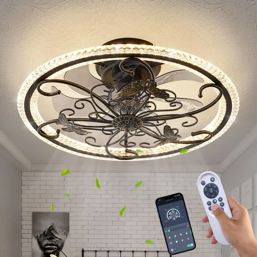 Vista 11 de Ventilador de techo enjaulado blanco con luces y control remoto, ventilador de techo industrial de granja con luz para cocina, dormitorio, sala