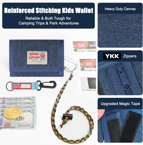 Vista 3 de Rough Enough - Carteras para niños y adolescentes en lona clásica, regalos para adolescentes, Azul (Denim)