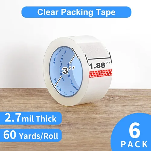 Vista 2 de JARLINK - Cinta de embalaje transparente (6 rollos), cinta de embalaje resistente para envíos, embalajes, mudanzas y sellados; cada rollo mide 2,7