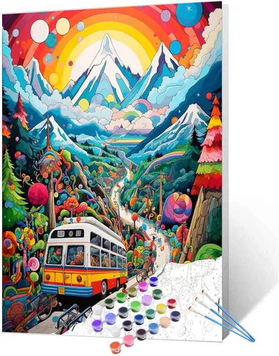 Vista 15 de Kits de pintura romántica por números para parejas con pinceles y pigmento acrílico sobre lienzo para adultos, niños y niñas bajo un paraguas