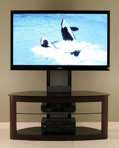 Vista 4 de TransDeco Soporte de TV con soporte para televisor de 35 a 80 pulgadas, color espresso/negro
