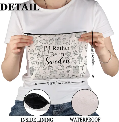 Vista 2 de PWHAOO Suecia viaje regalo de vacaciones I'd Rather Be in Sweden Bolsa de maquillaje Bolsa de maquillaje Bandera sueca Orgullo Cosméticos Suecia