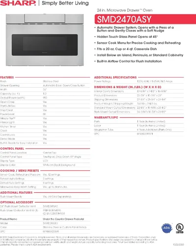 Vista 11 de Sharp, horno microondas SMD2470AS, de 24 pulgadas, 1,2 Cu. Pie de acero inoxidable