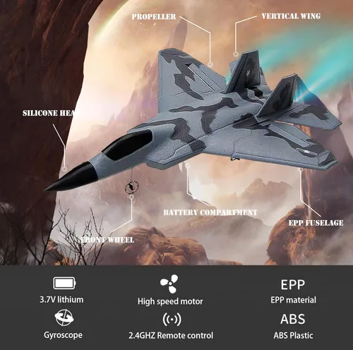 Vista 2 de Foam F-22 RC 2 CH Control remoto Fighter Jet Avión Juguete para adultos, niños y niños, principiantes, fácil listo para volar (camuflaje)