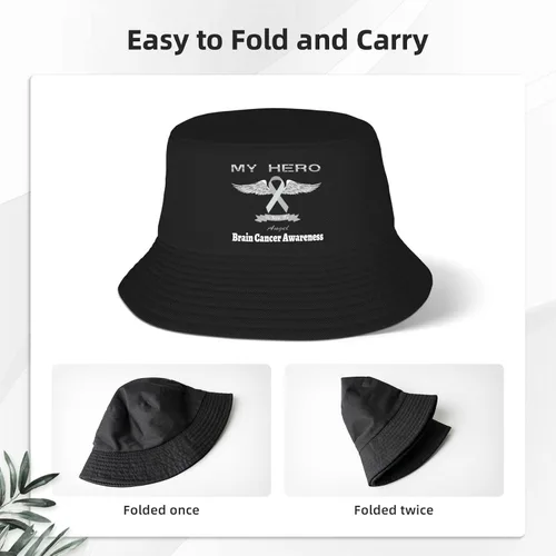 Vista 4 de My Hero is Now My Angel Brain Cancer Awareness - Sombreros de pescador de doble tejido para mujeres/hombres, sombrero de pescador para adultos