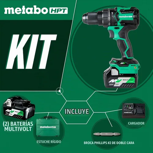 Vista 2 de Metabo HPT Kit de taladro de martillo inalámbrico MultiVolt™ de 36 V sin escobillas de 1/2 pulgada, kit de taladro eléctrico con baterías Metabo