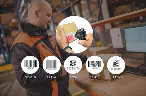 Vista 2 de Escáner de código de barras de anillo 2D Bluetooth con lector QR Zebra SE4107 2D portátil lector de código de barra de dedo funciona con Windows
