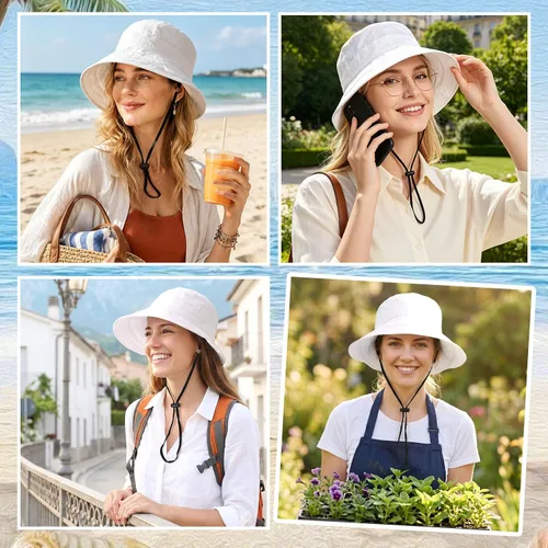 Vista 6 de Waterproof Bucket Hats for Women Packable White Rain hat Sun Hat