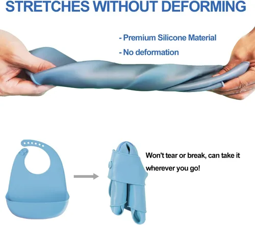 Vista 6 de Baberos de silicona para adultos, baberos ajustables y lavables para hombres y mujeres mayores, impermeables para ancianos con atrapador de migas