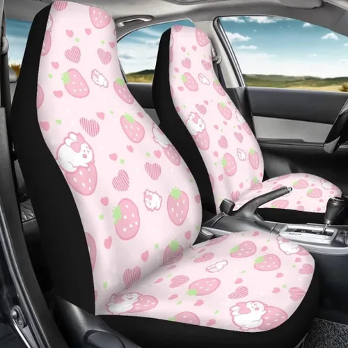 Vista 5 de Modysero Fundas universales para asiento de automóvil, con estampado de corazón de fresa rosa, cómodas, elásticas, se adaptan a la mayoría