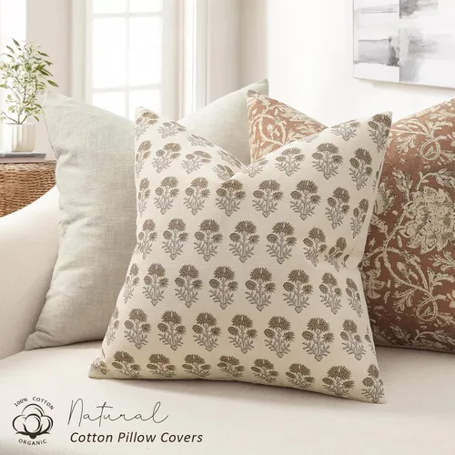 Vista 2 de Juego de 2 fundas de almohada florales de granja de 24 x 24 pulgadas, fundas de almohada botánicas campestres para sofá, cama, sala de estar, fundas