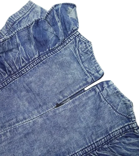 Vista 6 de KIDSCOOL SPACE Bebé Niña Corazón Rojo Lentejuelas Decoración Verano Manga Corta Vestido Denim