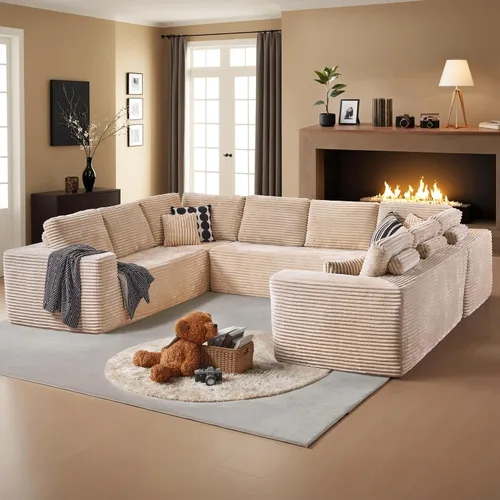 Vista 32 de HOOOWOOO Cloud - Sofás seccionales para sala de estar, sofá modular sin montaje, 110 x 79 pulgadas, de pana afelpada, juego de sofá grande