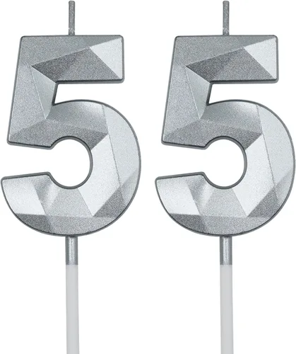 Vista 9 de Velas de cumpleaños número 55 para pastel, velas doradas con forma de diamante 3D con forma de diamante, decoraciones de cumpleaños, suministros