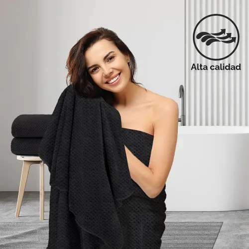 Vista 6 de HOMEXCEL Juego de Sábanas de Baño Toallas Paquete de 2 (35 x 70 Pulgadas), Toallas de Baño Ultra Suaves para Baño, Toallas Ligeras y de Secado Negro