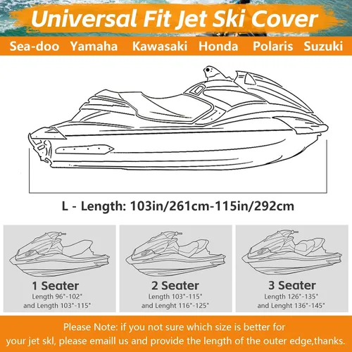 Vista 2 de Funda para Jet Ski Remolcable, Cubierta PWC 300D Resistente al Agua de Servicio Pesado con Rejillas de Ventilación con Tira Reflectante, Se Adapta a