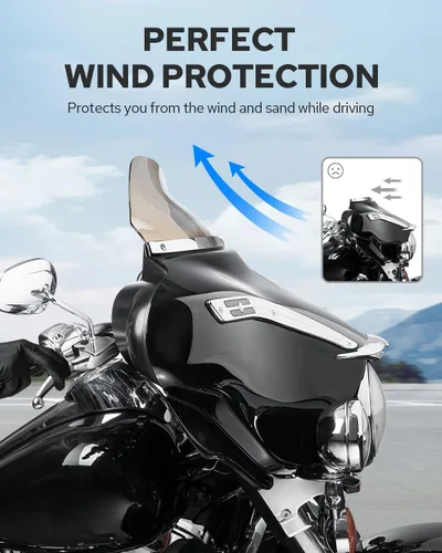 Vista 21 de Benlari - Parabrisas negro de 8" para motocicleta, compatible con Harley Davidson Touring Street Glide Electra Glide Tri Glide FLHT FLHX FLHTK FLHTC