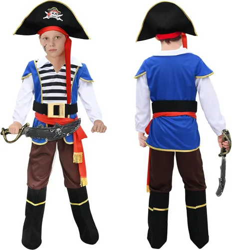Vista 3 de Latocos Disfraz de pirata para niños, disfraz de juego de rol, disfraz de Halloween, fiesta de cumpleaños, regalos para niños pequeños de 3 a 12 años