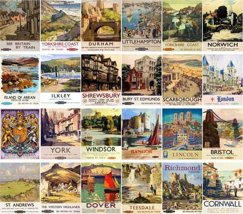 Vista 2 de Postales Vintage 24 piezas Ferrocarriles Británicos Vintage Viajes Carteles Anuncios Eight