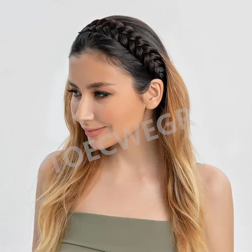 Vista 6 de Diadema trenzada de pelo sintético, hebras anchas clásicas, para boda, desordenada, esponjosa, peluca, accesorio de belleza para mujer