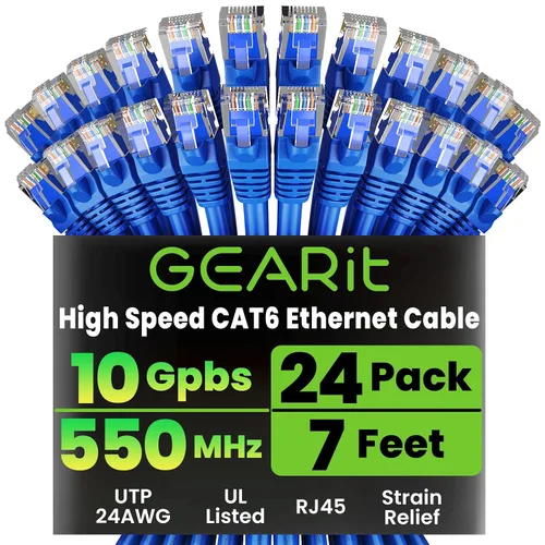 Vista 38 de GEARit Paquete de 24 cables Ethernet Cat6 de 0.5 pies Cable de conexión de red RJ45, conectores chapados en oro sin enganches de 10 Gbps, cable