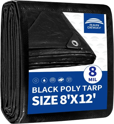 Vista 55 de RAINDEWAY Lona pequeña negra de 3x3 pies (paquete de 2), resistente a los rayos UV, lonas polivalentes de resistencia media impermeables, lona